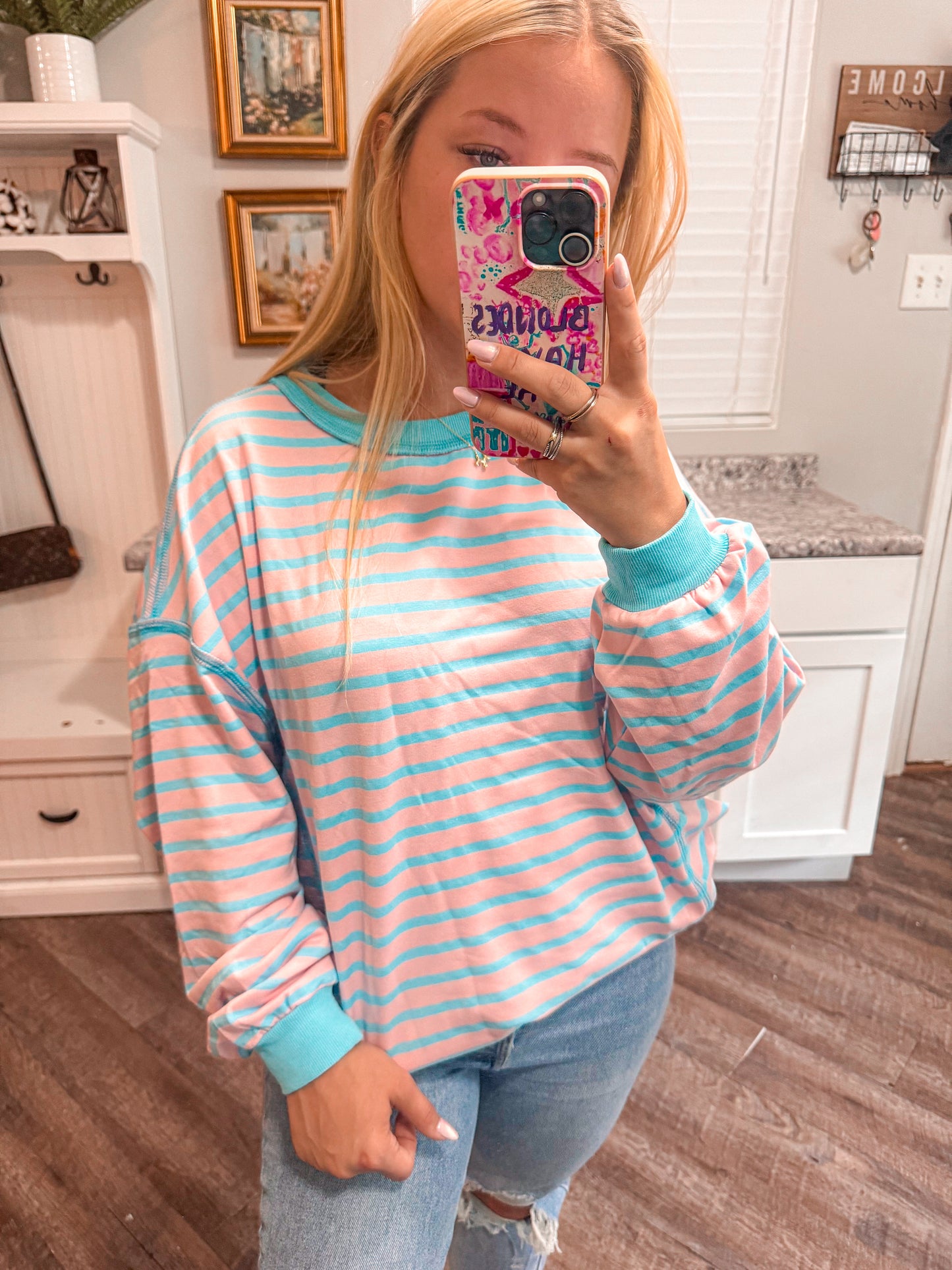 pink & blue tunic pullover