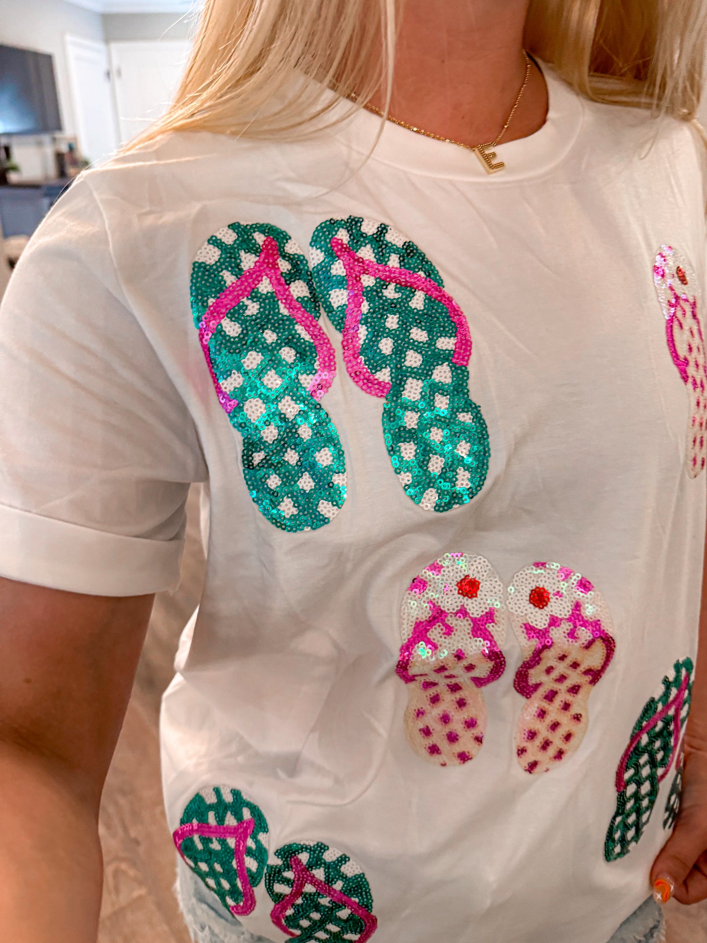 Flip flop sequin tee