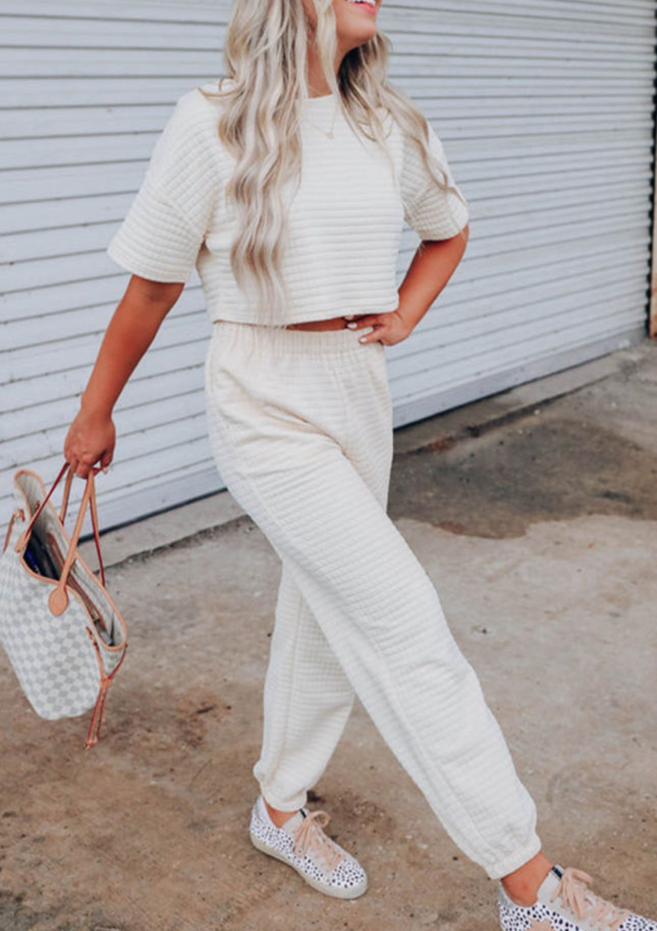 Cropped tee + pants set quilted