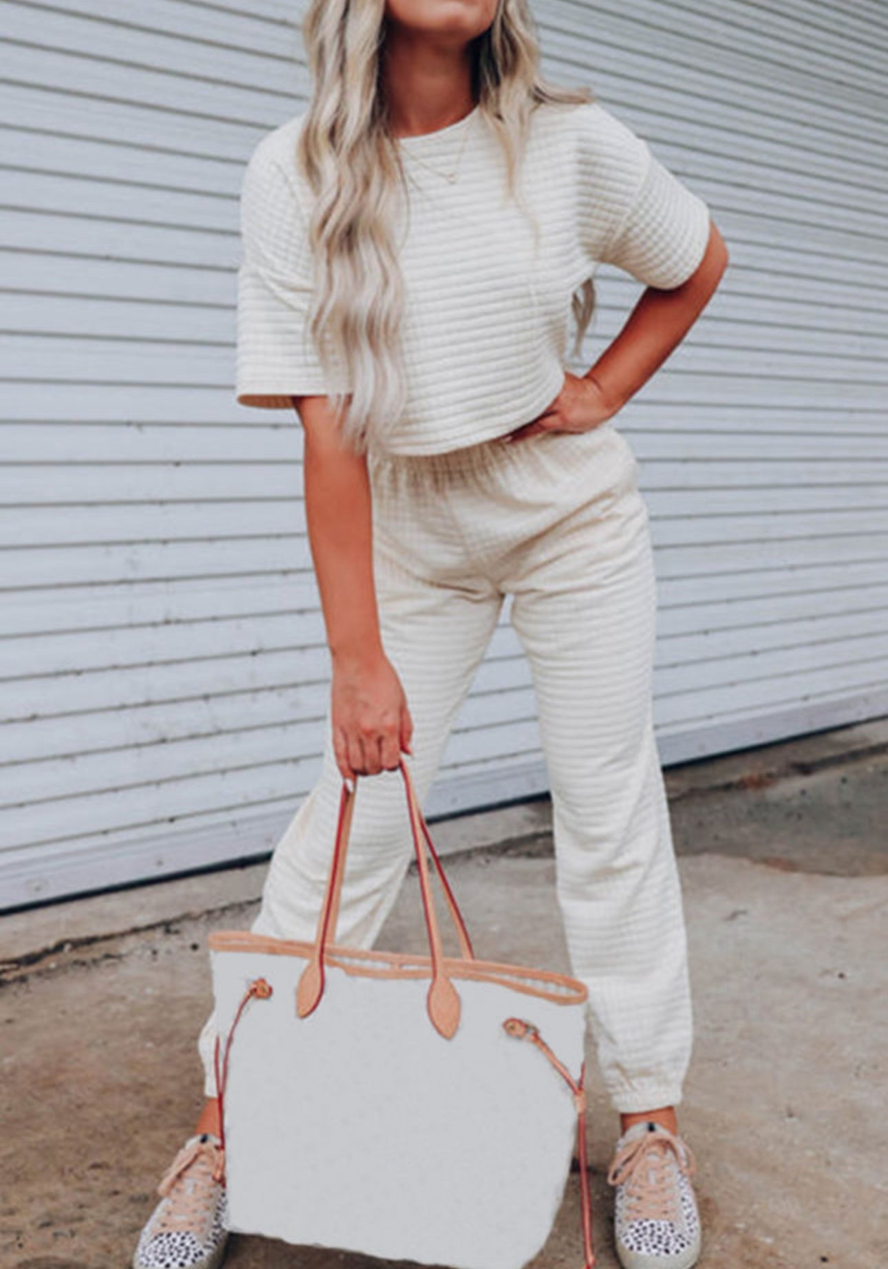 Cropped tee + pants set quilted