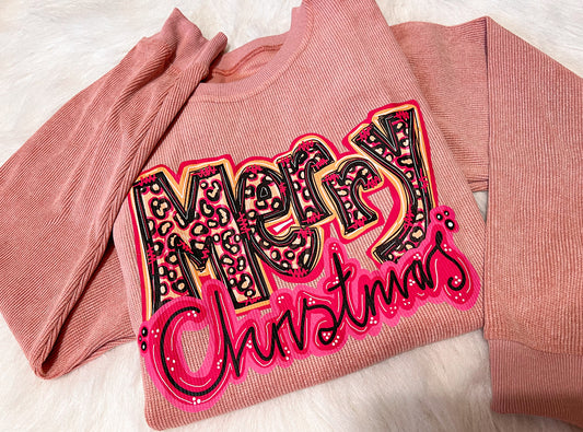 pink merry Christmas corded sweatshirt