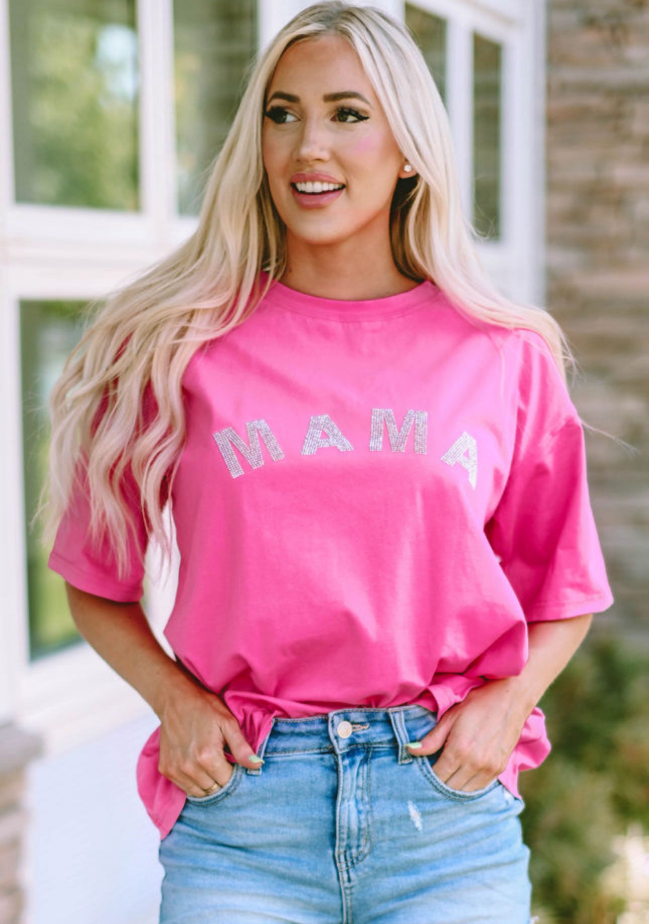 Mama oversized rhinestone tees