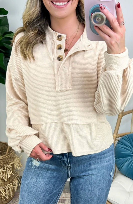 Ribbed button Henley top