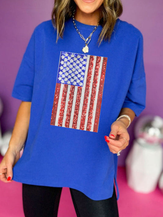 Oversized sequin American flag tee