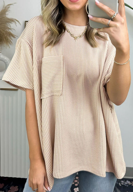 oversized bone ribbed pocket tee