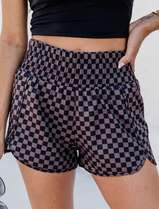 Black checkered high waisted shorts