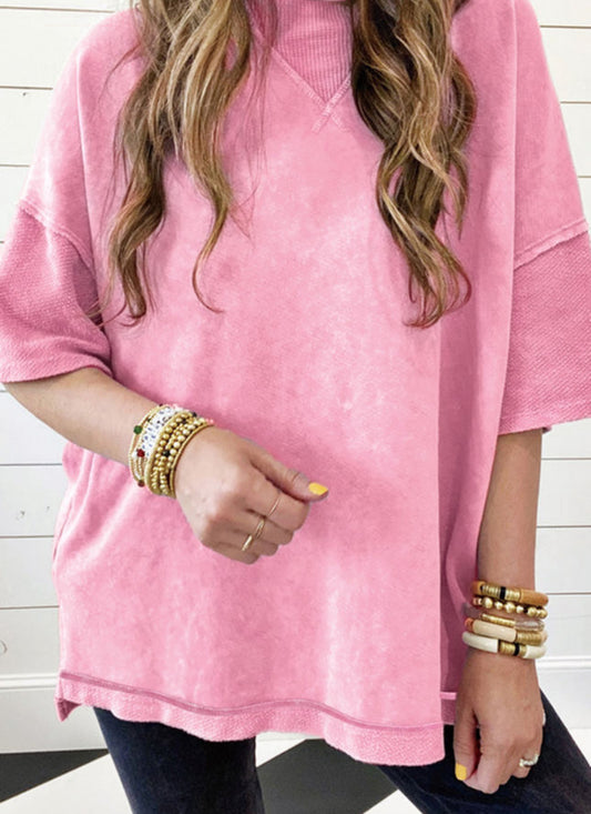 Strawberry Pink Mineral Wash Exposed
Seam Drop Shoulder Oversized Tee