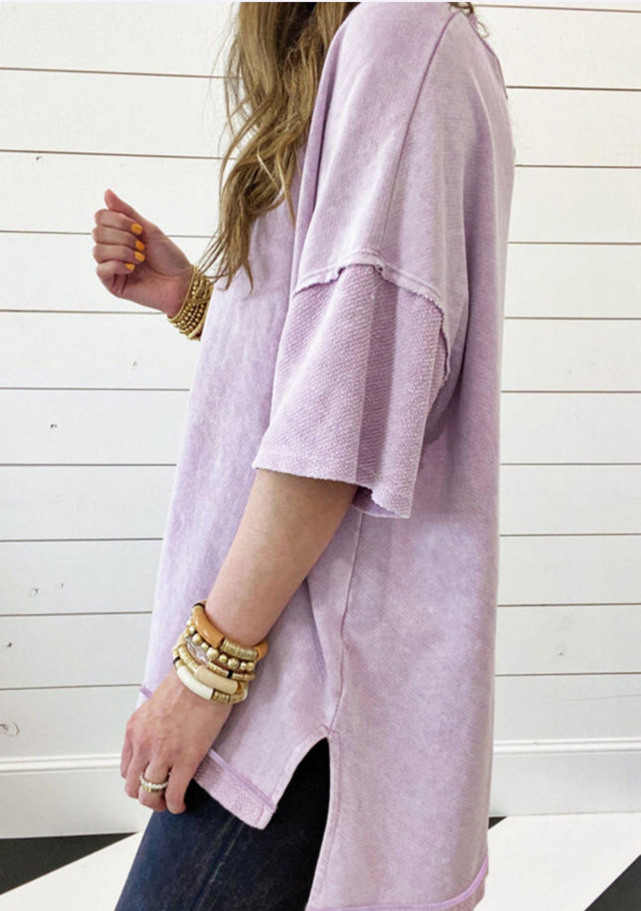 Lavender Mineral Wash Exposed Seam Drop Shoulder Oversized Tee