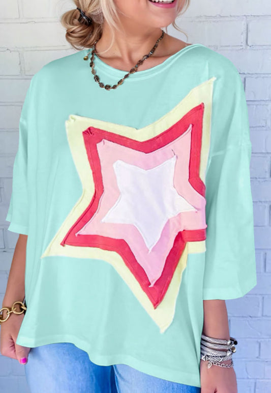 Colorblock patch star oversized tee