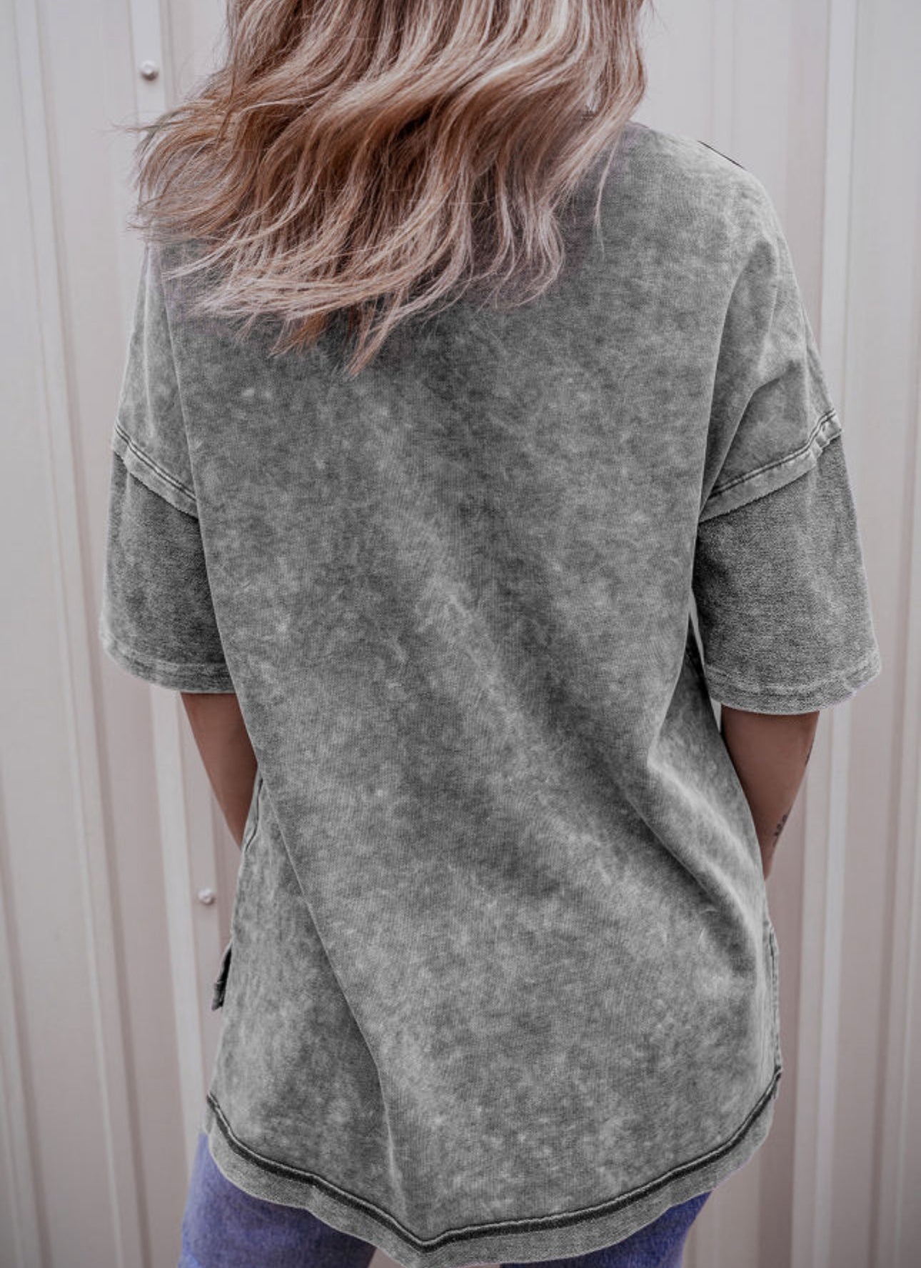 ash Mineral Wash Exposed Seam Drop Shoulder Oversized Tee