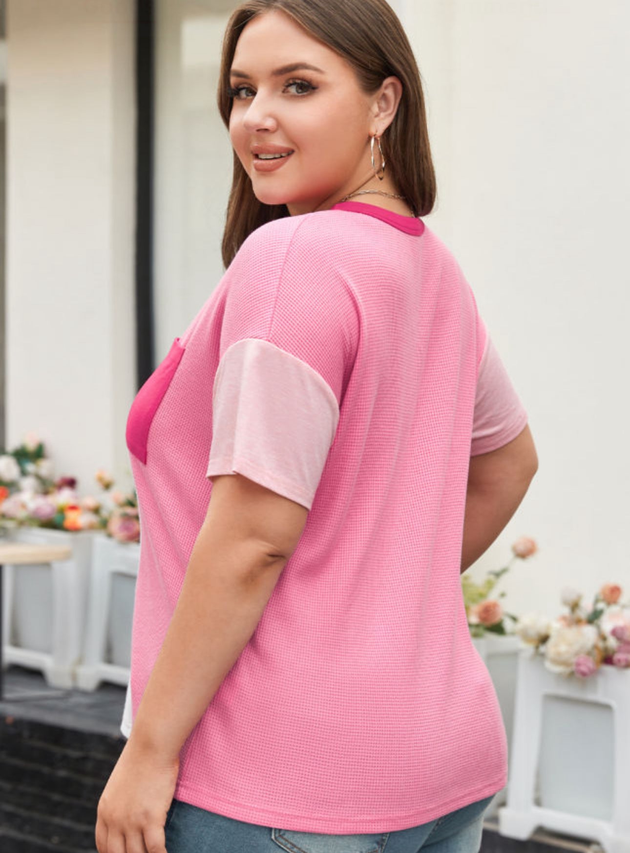 Pink Colorblock plus size Tee