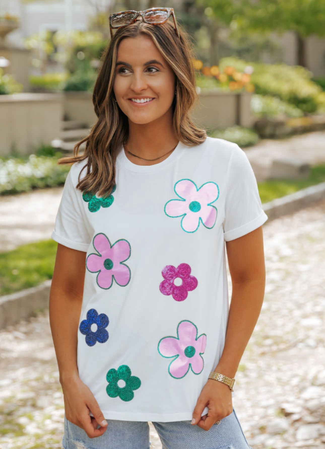 Sequin flower power tee