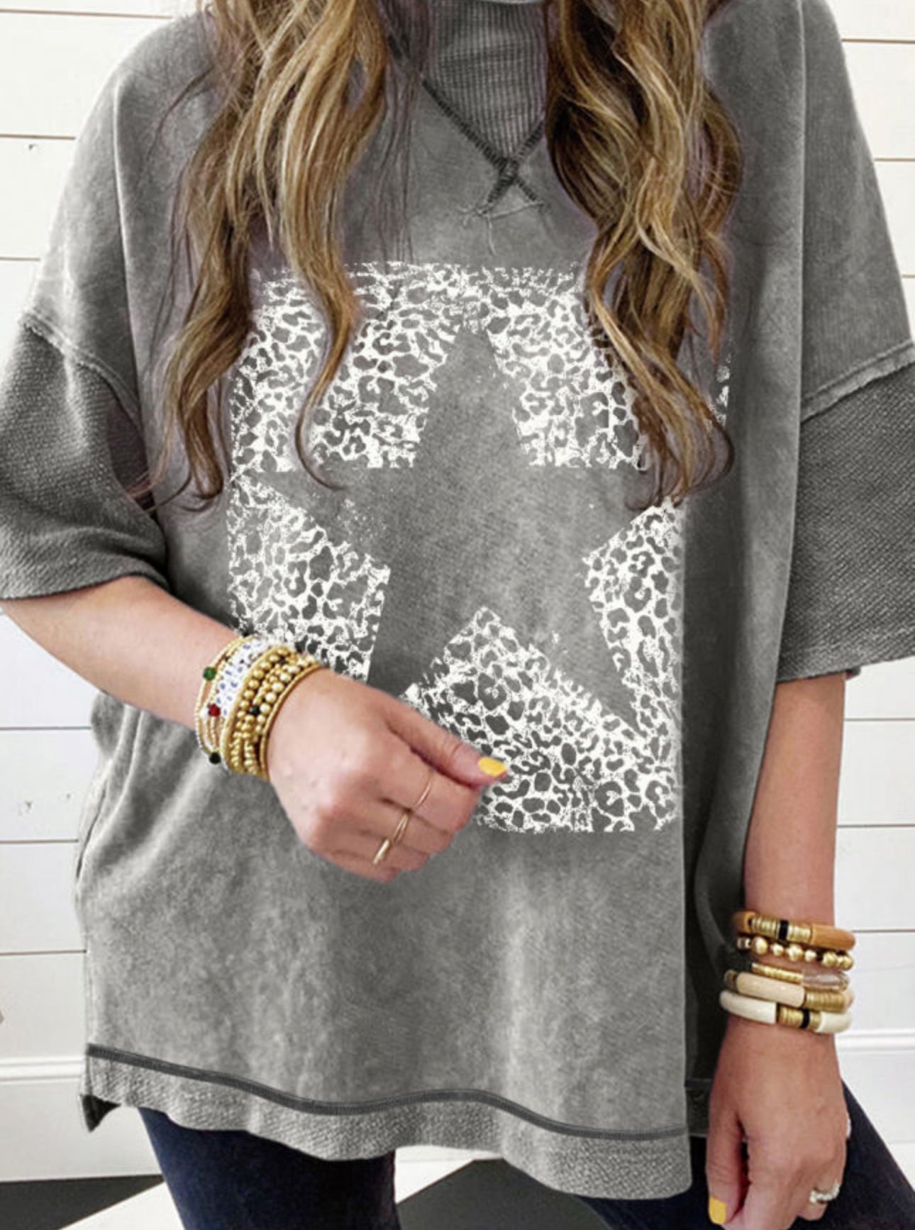 Oversized cheetah star mineral wash drop shoulder