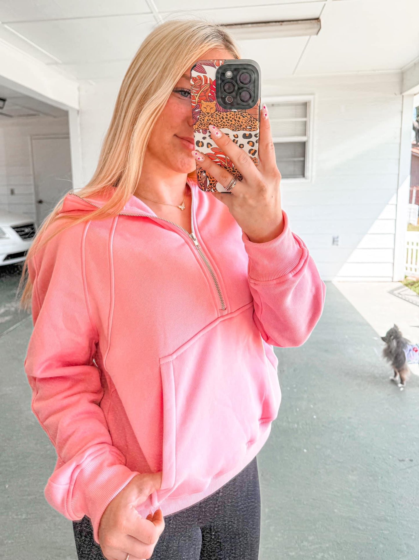 pink quarter zip